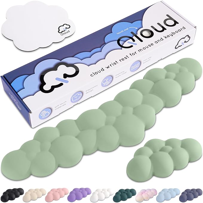 Qloud Cloud Wrist Rest Keyboard Wrist Rest for Computer Keyboard Pad, Cloud Keyboard Wrist Rest, Wrist Pad for Keyboard, Memory Foam, Non Slip Base, Comes with Mouse Pad - Pastel Green