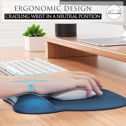 MROCO Ergonomic Mouse Pad with Gel Wrist Rest, Comfortable Mousepad with Smooth Wrist Support Surface and Non-Slip PU Base for Pain Relief, Computer, Laptop, Office & Home, 9.4 x 8.1 in, Navy Blue