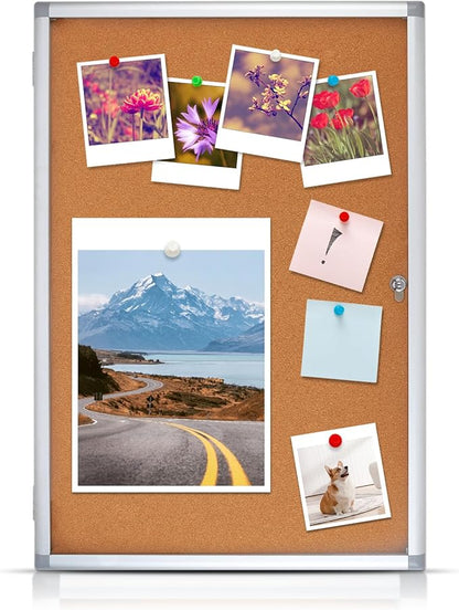 Outdoor Enclosed Cork Bulletin Board Tamper-Proof Dispaly Case, Aluminium Frame, Weatherproof Cork Noticeboard, Enclosed Cork Board for School, Office, Restaurant, Hospital etc（36 * 24inches）