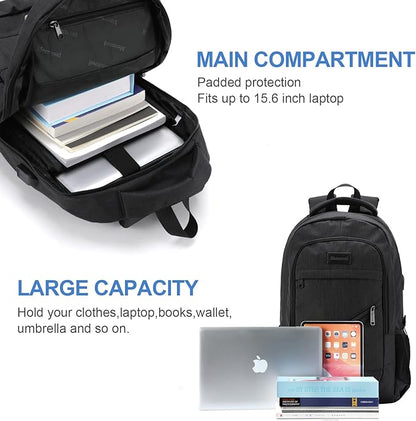 Laptop Backpack for Men, Anti Theft Backpack with USB Charging Port, 15.6 Inch Large Backpack for Travel Business (Black)