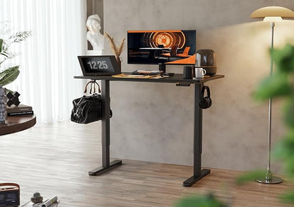 Electric Standing Desk, Adjustable Height Stand up Desk, 48x24 Inches Sit Stand Home Office Desk with Splice Board, Black Frame/Black Top