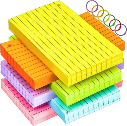 MotBach 280 Pcs Index Cards Flash Cards with Binder Rings,3" x 5", 6 Color Ruled Memo Note Study Cards Memo Scratch Pad Lined Studying Record Index Cards To Do List for Home School Office Supplies