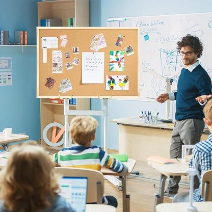 OWLKELA 24'' x 36'' Cork Board Bulletin Board, Wooden Framed Corkboard, Wood Oak Frame Corkboard, Vision Board and Decorative Hanging Pin Board