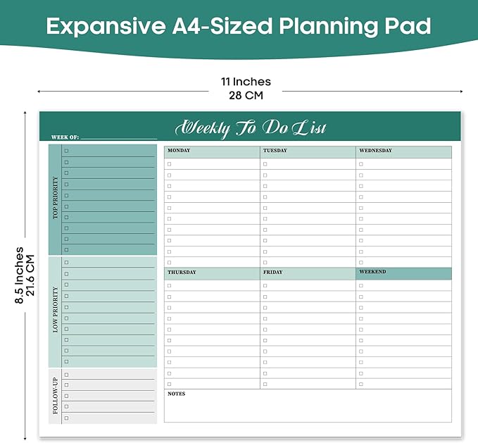 Weekly To Do List Notepad with 52 Tear Off Sheets（8.5"×11"）- Undated Weekly Desk Planner for Women & Man,Work and Home-Greenery Sway