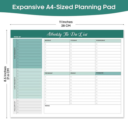 Weekly To Do List Notepad with 52 Tear Off Sheets（8.5"×11"）- Undated Weekly Desk Planner for Women & Man,Work and Home-Greenery Sway