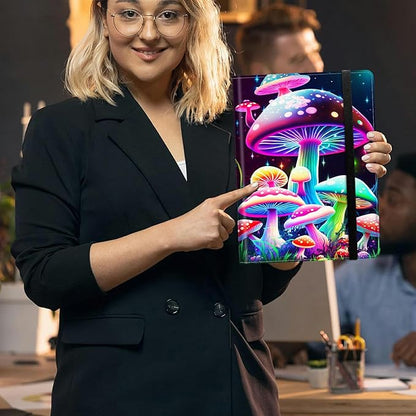 Gorgeous Mushrooms Padfolio Folder with Clipboard,Portfolios Organizer Clipboards with Storage Clipboard Writing Pad PU Leather Conference Document Organizer with Business Card Holder