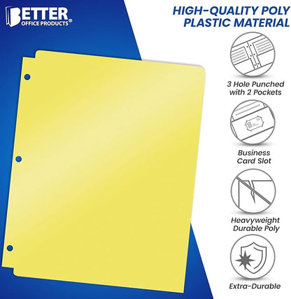 Better Office Products 3 Hole Punch Pocket Folders, Bulk Pack, Sturdy Plastic 2 Pocket Folders, Assorted Pastel Colors, Letter Size, with Business Card Slot,(12 Pack)