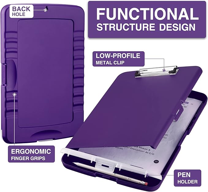Sooez Clipboard with Storage, High Capacity Nursing Clipboards with Pen Holder, Heavy Duty Plastic Storage Clipboard with Low Profile Clip, Clipboard Folder Side-Opening, Smooth Writing for Office