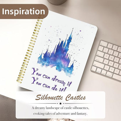 Cute Spiral Notebook journal B5 Aesthetic Pretty Design for Women Girls Kawaii with Pocket, 10 x 7.2 inch, Lined, Dream Castle