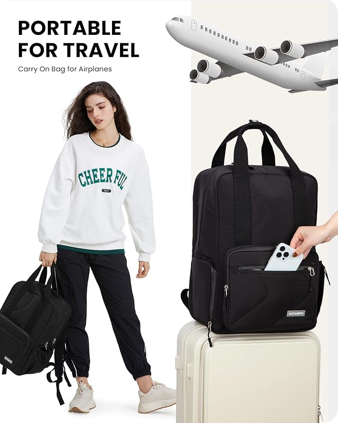 Large Travel Backpack Women, 40L Carry On Backpack for Airplanes with Shoe Compartment & Wet Pocket, 16 Inch Laptop Backpack for Trave Work Gym, Black