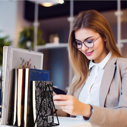 Goiio 4 Pcs Triangle File Holder, 5 Slot Metal Magazine Holder, for Office Home, Black