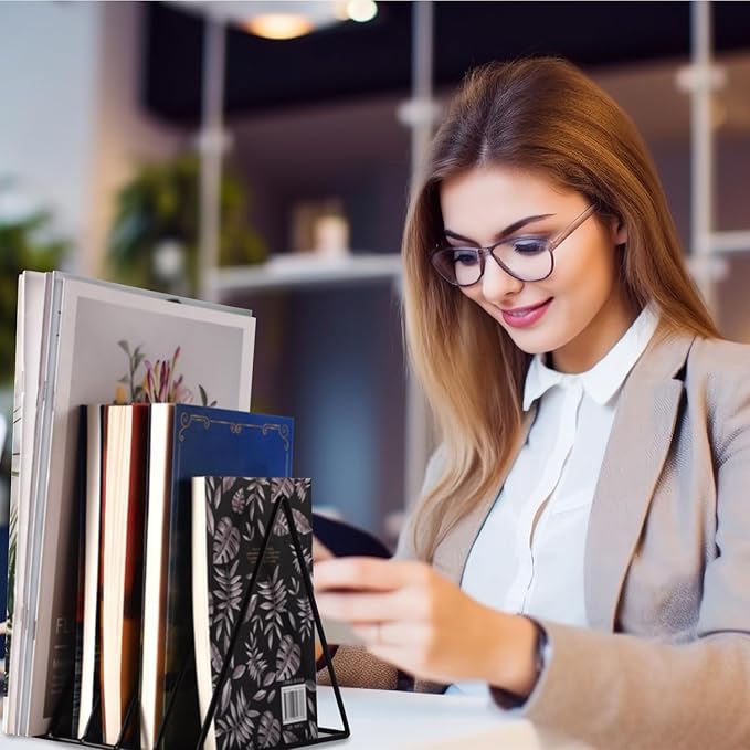 Goiio 2 Pcs Triangle File Holder, 5 Slot Metal Magazine Holder, for Office Home, Black