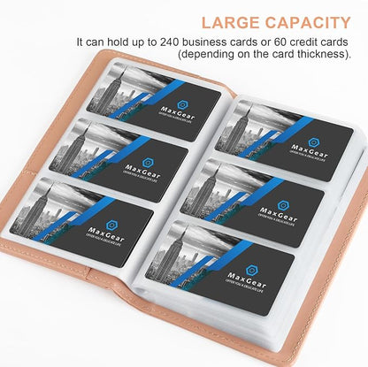 MaxGear Business Card Organizer, 240 Cards Book Portable Business Card Holder for Men & Women, Professional PU Credit Cards Binder File Storage, Pink