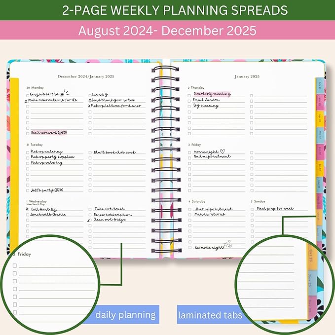Kate Spade New York Medium Weekly and Monthly Planner August 2024 - December 2025, Hardcover Spiral Agenda, Daily Planner with Monthly Calendar, Stickers, & Pockets (Safari Floral)