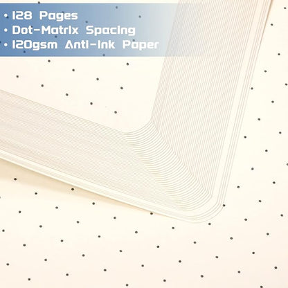 Dotted Journal/Notebook - Dot Grid Hard Cover Notebook, Premium Thick Paper with Fine Inner Pocket, Black Smooth Faux Leather, Pen Loop, 5.3'' x 8.26'' - Deep Blue