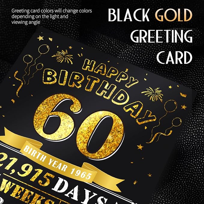 60th Birthday Card for Men Husband, Jumbo Pop Up 60 Year Old Birthday Cards for Women Men, Happy 60th Gifts for Him Her, Jumbo 60 Year Old Birth day Card, Review of 1965, Black Gold (8''x10'')