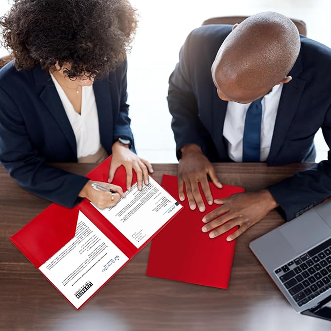 6-Pack Plastic Folders with Pockets,2-Pocket Poly Folders Holds 8-1/2" x 11" Paper for School/Office/Home, Red