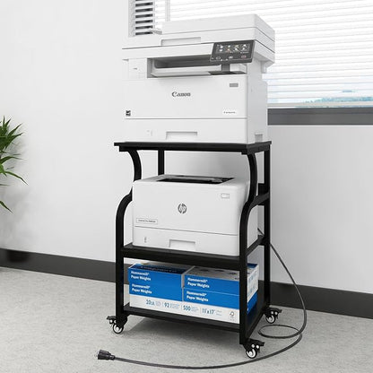 Natwind Large Printer Stand,24''x20''x29''Printer Table with Adjustable Storage Shelf,3 Tier Rolling Printer Cart with Wheels,Home Office Multifunctional Shelves for Heat Press,3D Printer (Black)