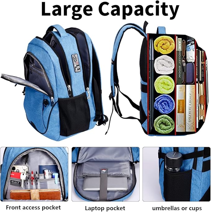 SHRRADOO Travel Laptop Backpack, Business Anti Theft Slim Durable Laptops Backpack with USB Charging Port, College High School Computer Bag Gift for Men Women Fits 16.3 Inch Notebook