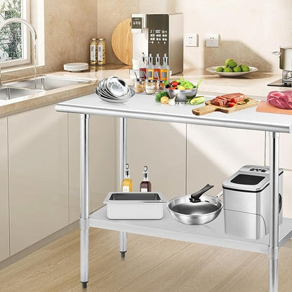 STABLEINK NSF Stainless Steel Table, 30 x 60 Inches Metal Prep & Work Table with Adjustable Undershelf, for Commercial Kitchen, Restaurant, Hotel and Garage