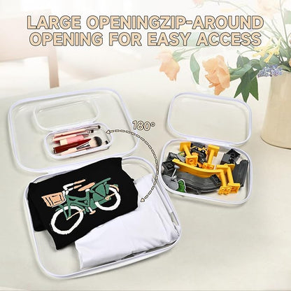 Bliss Bins - Hard Sided Clear Zipper Case for Storage- Professional-Grade Plastic Clear Zipper Pencil Case,Toy Storage Bins, Toiletry Pouch, Travel Organizer, Cosmetic Bag（White,3 Pack, LMS）