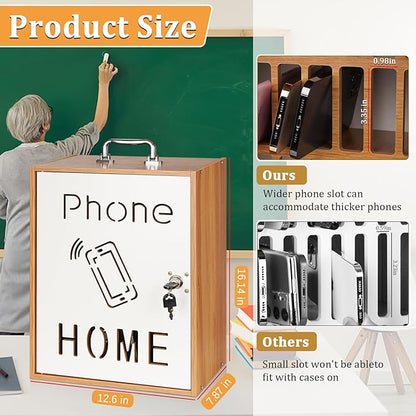 Echaprey Cell Phone Holder Classroom Pocket Chart Wooden Cell Phone Storage Cabinet with Lock 36 Slots Desktop Cell Phone Holder for Classroom Office (36 Slots)