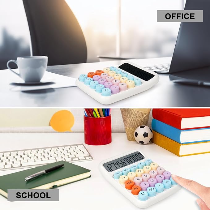 Mechanical Switch Calculator with Big Buttons, Calculators Desktop, 12 Digits, Large LCD Display, Desk Calculator, Cute Pink Calculator for Teachers Students Basic Office (White)