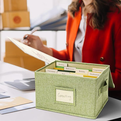 Vienrose Greeting Card Organizer Storage Box with 20 Removable Dividers, 84 Self-stick Labels, Perfect for Photos, Envelopes, Scrapbooking, Paper, Stickers Holder 2 Pack Grass Green