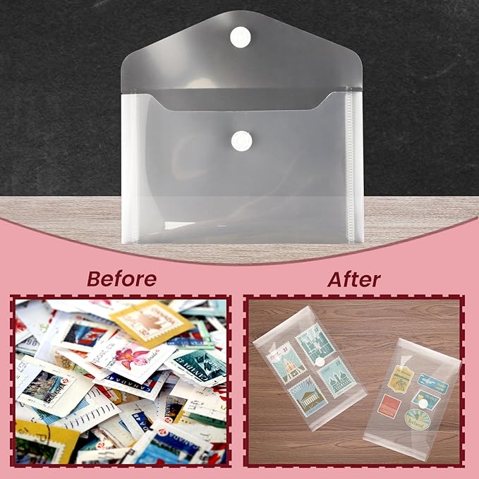 Vmiapxo 40 Pack Stamp and Die Storage Pockets, Reusable Small Plastic Envelopes Waterproof Sticker Organizer Receipt Holder Photo Storage Folders (3" x 5")