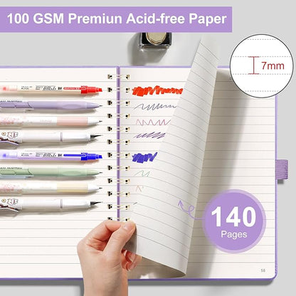 EMSHOI Lined Spiral Journal Notebook for Women & Men, 140 Numbered Pages, College Ruled Hardcover Notebook for Work & Note Taking, Journals for Writing, A5(6"x8") - Lightpurple