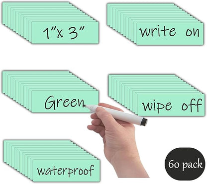Magnetic Dry Erase Magnets Labels(1x3",Pack of 60),Organizing Schedules in Office/Classroom.Reusable Name Tags on Fridge/White Board,Pastel Colors(Light Green)