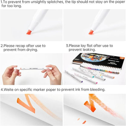 Shuttle Art 30 Colors Dual Tip Art Markers Permanent Marker Pens Highlighters Perfect for Illustration Adult Coloring Sketching and Card Making
