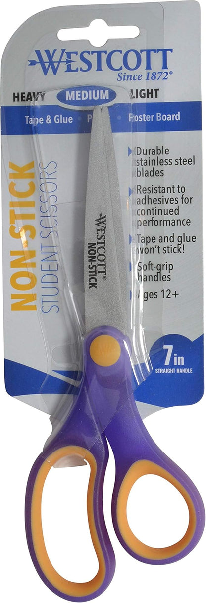 Westcott 7" Non-Stick Student Scissors for Kids 12-14 - Scissors for School or Crafting - Back to School Supplies - Color May Vary
