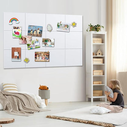 Cork Board for Walls 48" x 36" - White Bulletin Board - 12 Pack Felt Wall Tiles with Safe Removable Adhesive Tabs - Large Corkboard for Office & Home & School Decor - White