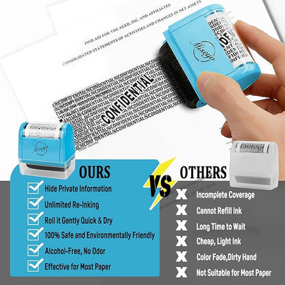 Miseyo Wide Roller Stamp Identity Theft Stamp 1.5 Inch Perfect for Privacy Protection - Blue