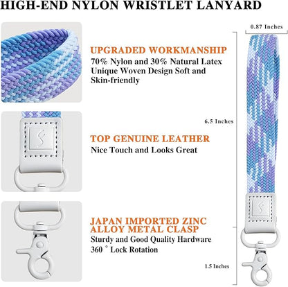 Fishent Stretchy Wristlet Keychain, Cute Wrist Lanyards for Keys, Key Chain Holder for Women Men, Wrist Strap Keychain for Car Keys Phone Camera Wallet ID Badges Card (Lilac Blossoms)