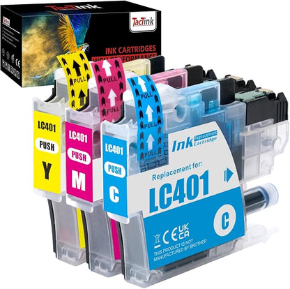LC401 Ink Cartridges Replacement for Brother LC401 XL LC-401 LC401XL to Use with Brother MFC-J1010DW MFC-J1012DW MFC-J1170DW Printer, 3 Pack (1 Cyan, 1 Magenta, 1 Yellow)