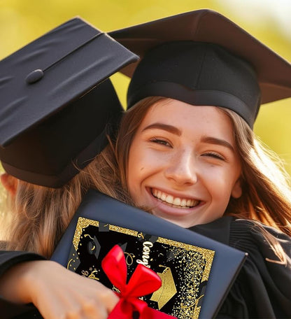 Graduation Cards, Graduation Gifts for Her Him, Black and Gold, Congratulations Grad with Envelope Sticker - Blank Inside