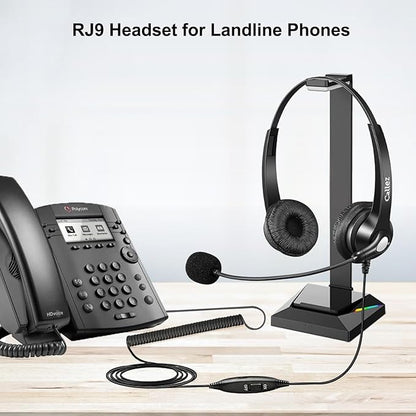 Callez RJ9 Telephone Headset Dual for Polycom Phone with Noise Cancelling Mic & Corded Office Phone Headset Compatible with Polycom Avaya Plantronics Mitel ShoreTel Digium Nortel Landline Phones