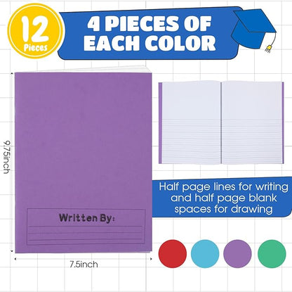 Henoyso 12 Pcs Primary Composition Notebook K-2 9 3/4 x 7 1/2 Inch Primary Journal Blank Writing Book for Kid to Write Draw and Journal 60 Page Notebook Back to School Supplies (Mixed Color)