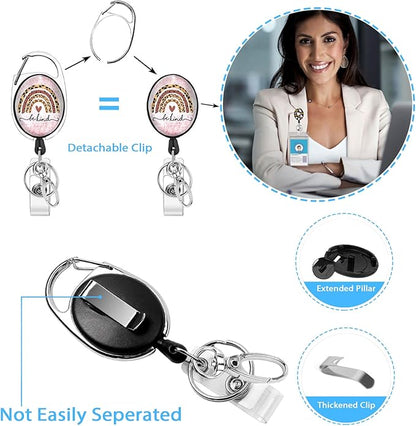 Cute Rainbow Lanyards for Id Badges, Retractable ID Badge Holder with Detachable Lanyard, Fashionable Badge Reel Heavy Duty with Carabiner Clip, Nurse Teacher Office Gifts