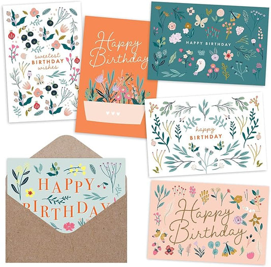 Deluxe Floral Birthday Cards Set - Bulk Assortment with Kraft Envelopes & Round Stickers, Perfect for Women, Baby Showers, Thank You Notes, and Gift Messages - Vibrant Flower Designs on Quality Paper.