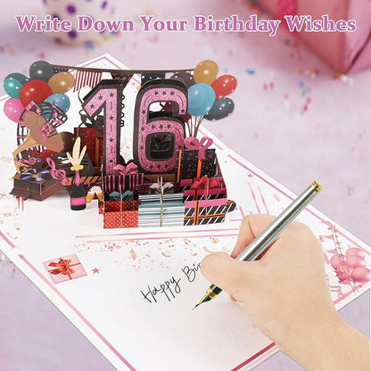 16th Birthday Card for Girls Her, Jumbo 3D Pop Up Sweet 16th Birthday Gifts Cards, Back In 2009 Happy 16 Year Old Birthday Decorations Cards Card for Daughter Granddaughter, Rose Gold