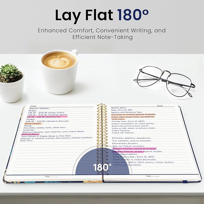 Lined Spiral Journal Notebook for Women, A5 College Ruled Journals for Writing, Hardcover Notebooks for Work, Note taking and Office School Supplies,140 Pages - Turquoise Flowers