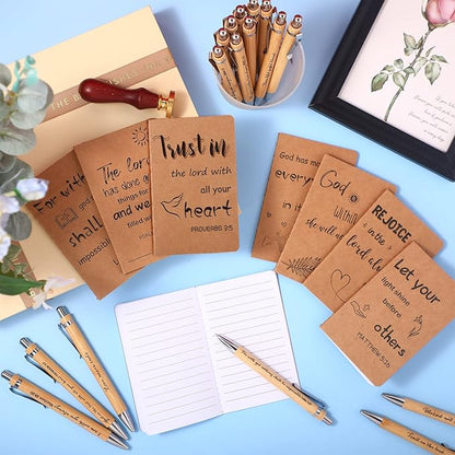 Funrous 32 Pcs Motivational Quote Pens Inspirational Notepads Mini Journal with Ballpoint Pen Small Notebooks Gift Set for Men Women Coworkers, Adult Party Favors Prizes Gift Bulk(Bible)