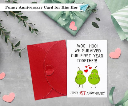 FaCraft Funny Anniversary Card for Him Her 1 Year Anniversary Card for Boyfriend Girlfriend One Year Anniversary Wedding Dating Card We Survived Our First Year Together Card for Husband Wife