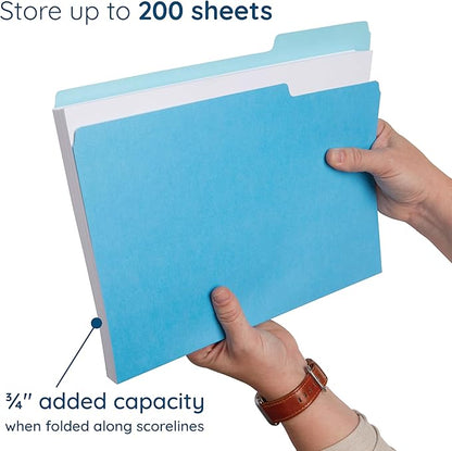 100 Blue Summit Supplies Colored File Folders - Ocean Tone Colors, 1/3 Cut Tabs, Letter Size, 11pt Durable Paper, Decorative Colored File Folders for Files, 100 Pack