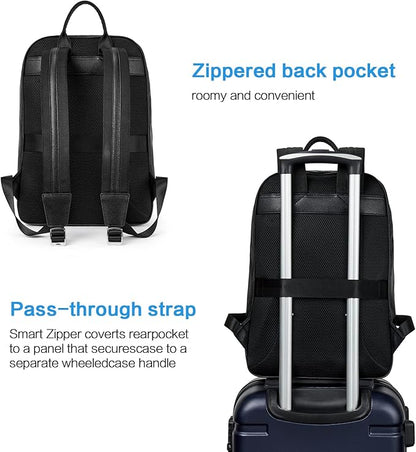 BOSTANTEN Men Leather Backpack 15.6 inch laptop Backpack Travel College Bag Black