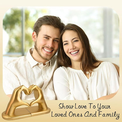 Gold Decorative Bookends for Shelves, Heart Hands Book Ends Sculpture Aesthetic Decor for Bedroom Living Room Merch Apartment Bookshelf Birthday Women Decorations Stuff Aesthetic