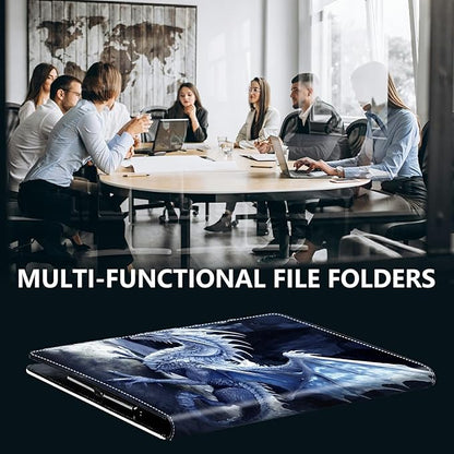 PU Leather Padfolio Clipboard Notepad with Pen Loop and Elastic Strap Interview/Resume Document Organizer for Business School Office,Blue Dragon